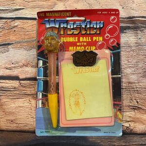 Magnificent Wrestler Wrestling Bubble Ball Pen & Memo Clip Set Vintage